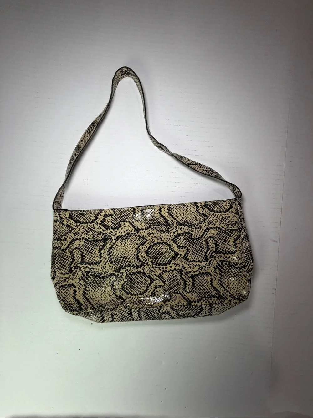 Vintage Made in USA Snake Print assumed Leather Shoulder Bag Baguette Purse 90s